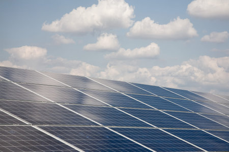 Construction of solar power plant with clouds.