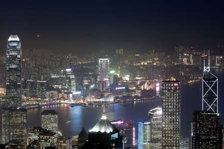 HONG KONG - FEBRUARY 1, 2013: Hong Kong downtown at night lighting on February 1st 2013.のeditorial素材
