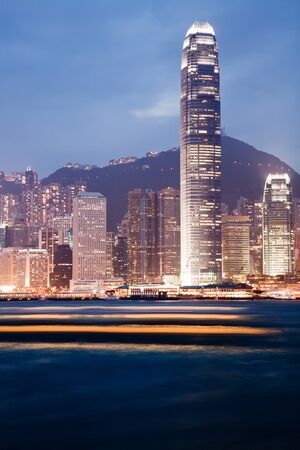 HONG KONG - FEBRUARY 2, 2013: Hong Kong downtown at night lighting on February 2nd 2013.のeditorial素材