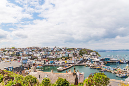 Roofs of buildings in harbor, seaside spot seen from the bird's eye view, beautiful typical English architecture, top viewの写真素材