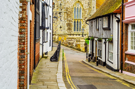 Typical English architecture, residential buildings in a row along the street, seaside townの写真素材