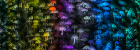 Night lights bokeh umbrella shape, defocused bokeh lights, blurred bokeh, bokeh light  background, soft focus, abstractの写真素材