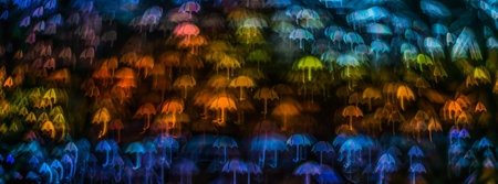 Night lights bokeh umbrella shape, defocused bokeh lights, blurred bokeh, bokeh light  background, soft focus, abstractの写真素材