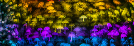 Night lights bokeh umbrella shape, defocused bokeh lights, blurred bokeh, bokeh light  background, soft focus, abstractの写真素材