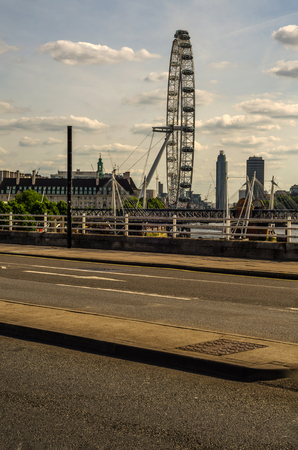 London panorama of the city, the view from the bridge over the River Thames, modern and old buildings, sunny dayのeditorial素材