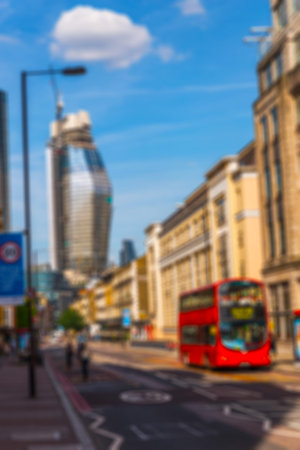 Abstract urban background with blurred buildings and street shallow depth of focus, London street, cityの写真素材