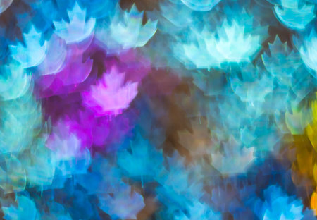 Beautiful background with different colored leaf, abstract background, leaf shapes on black background, blurryの写真素材