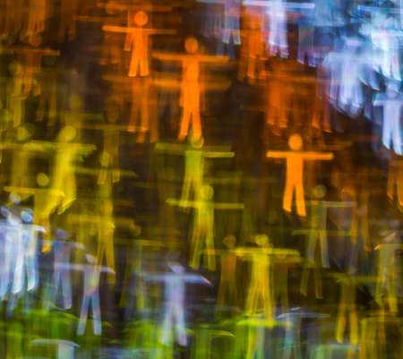 Beautiful background with different colored man, abstract background, figure man shapes on black background, blurryの写真素材