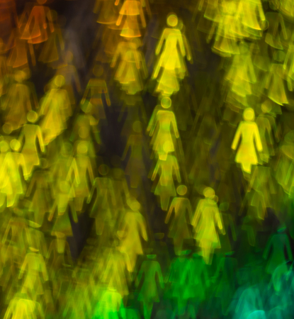 Beautiful background with different colored woman, abstract background, figure woman shapes on black background, blurryの写真素材