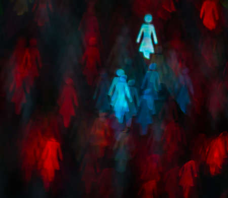 Beautiful background with different colored woman, abstract background, figure woman shapes on black background, blurryの写真素材