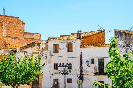beautiful, picturesque street, narrow road, colorful facades of buildings, Spanish architecture, sunny dayのeditorial素材