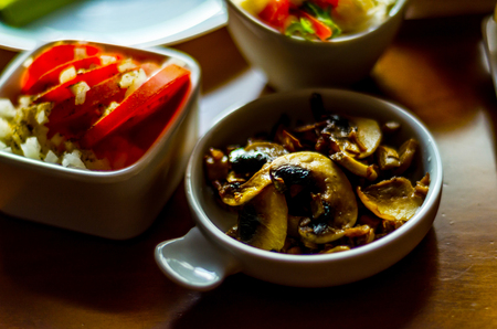 Set with different appetizers in small portions, healthy and delicious snacks, diet foodの写真素材
