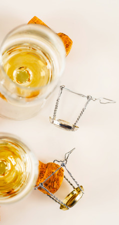 luxurious champagne in a glass, festive way of celebrating a new year or important events, toast with sparkling wine, bubblesの写真素材