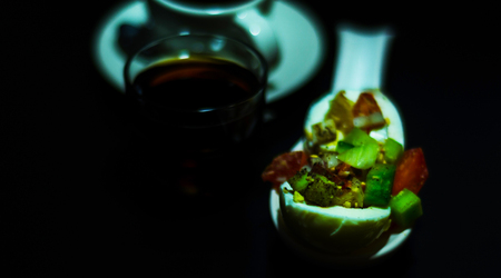 Set with different appetizers in small portions, healthy and delicious snacks, diet foodの写真素材