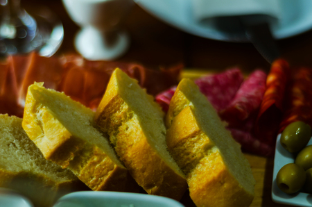 Set with different appetizers in small portions, healthy and delicious snacks, diet foodの写真素材