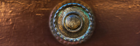 close up on a round door handle with decorative elements, door decoration, vintage