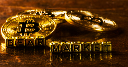inscription bear market with Crypto currency Golden Bitcoin, BTC, macro-shot coin, bitcoin mining concept, financeの写真素材