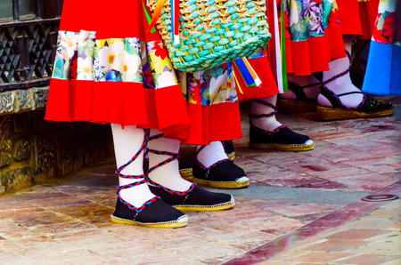 Traditional colorful shoes for folk costumes in Spain, dance shoes, espadrillesの写真素材