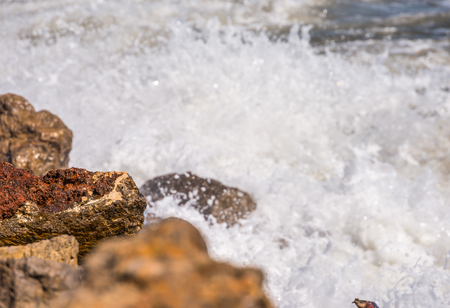 Amazing sea with blue summer wave and rocks, relaxing view of rocks and water, natureの写真素材