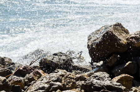 Amazing sea with blue summer wave and rocks, relaxing view of rocks and water, natureの写真素材