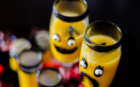 Creepy Halloween party cocktails with blood and flies, drinks at party, scary barの写真素材