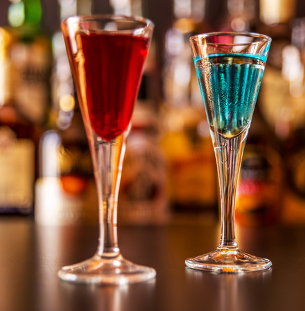 Refreshing liqueur in a tall glass, alcoholic drink prepared by the bartender, nightlifeの写真素材