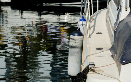 Buoy hanging outside the hull of the boat, boat equipment, safety at sea