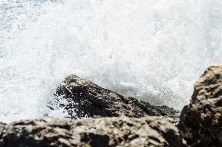Amazing sea with blue summer wave and rocks, relaxing view of rocks and water, natureの写真素材