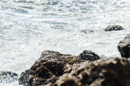 Amazing sea with blue summer wave and rocks, relaxing view of rocks and water, natureの写真素材