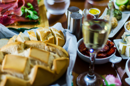 Set with different appetizers in small portions, healthy and delicious snacks, diet foodの写真素材