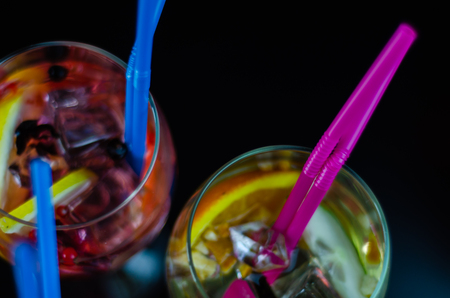 Fresh and refreshing cocktails based on gin, a distinctive herbal flavor, barの写真素材