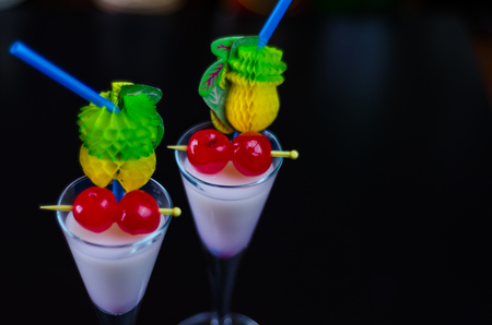 Exotic drink based on rum and other ingredients, cocktail prepared by the bartenderの写真素材