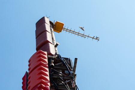 Telecommunication tower with antennas of cellular communication and radar systems, technologyの写真素材