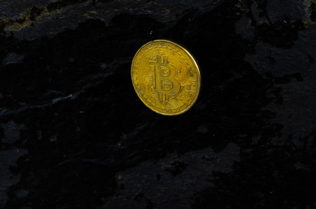 Crypto currency Gold Bitcoin, BTC, macro shot of Bitcoin coins on old paint background,  bitcoin...