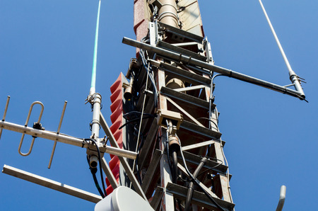 Telecommunication tower with antennas of cellular communication and radar systems, technologyの写真素材