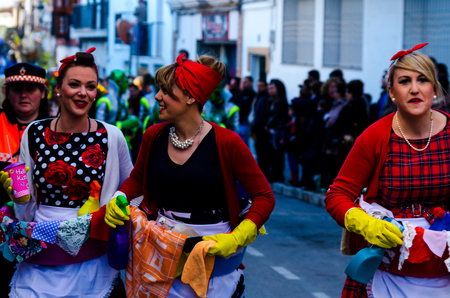 NERJA, SPAIN - FEBRUARY 10, 2018
People in costumes celebrating carnival in Malaga province, carnival paradeのeditorial素材