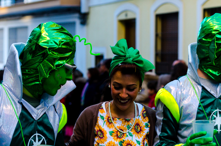 NERJA, SPAIN - FEBRUARY 10, 2018
People in costumes celebrating carnival in Malaga province, carnival paradeのeditorial素材