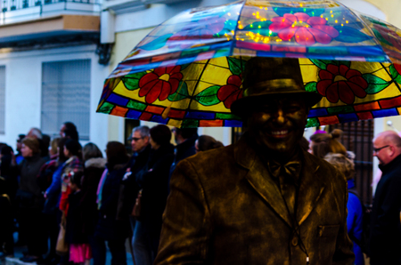 NERJA, SPAIN - FEBRUARY 10, 2018People in costumes celebrating carnival in Malaga province, carnival paradeのeditorial素材