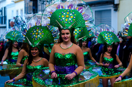 NERJA, SPAIN - FEBRUARY 10, 2018
People in costumes celebrating carnival in Malaga province, carnival paradeのeditorial素材