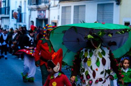 NERJA, SPAIN - FEBRUARY 10, 2018
People in costumes celebrating carnival in Malaga province, carnival paradeのeditorial素材