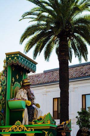 VELEZ-MALAGA, SPAIN - JANUARY 5, 2018 Parade on the occasion of the Epiphany holiday  in Malaga province, holiday day, processionのeditorial素材