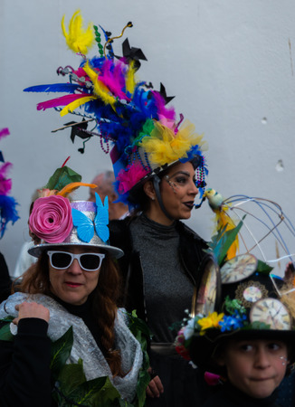 NERJA, SPAIN - FEBRUARY 11, 2018
People in costumes celebrating "Burial of the Sardine" in 
 Malaga province, funeral parade, carnivalのeditorial素材