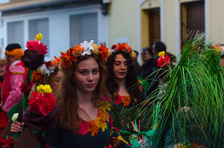 NERJA, SPAIN - FEBRUARY 10, 2018
People in costumes celebrating carnival in Malaga province, carnival paradeのeditorial素材