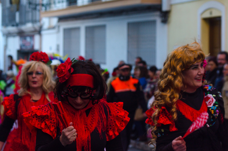 NERJA, SPAIN - FEBRUARY 10, 2018
People in costumes celebrating carnival in Malaga province, carnival paradeのeditorial素材