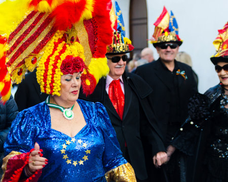 NERJA, SPAIN - FEBRUARY 11, 2018People in costumes celebrating Burial of the Sardine in  Malaga...