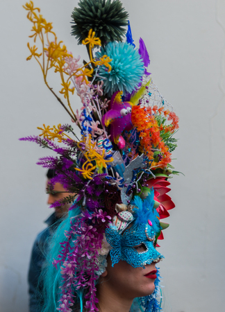 NERJA, SPAIN - FEBRUARY 11, 2018
People in costumes celebrating "Burial of the Sardine" in 
 Malaga province, funeral parade, carnivalのeditorial素材