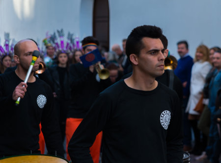 NERJA, SPAIN - FEBRUARY 11, 2018People in costumes celebrating Burial of the Sardine in  Malaga...