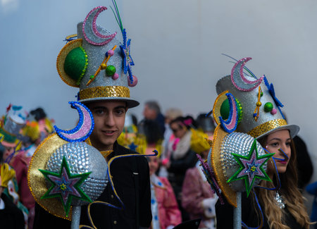 NERJA, SPAIN - FEBRUARY 11, 2018People in costumes celebrating Burial of the Sardine in  Malaga...