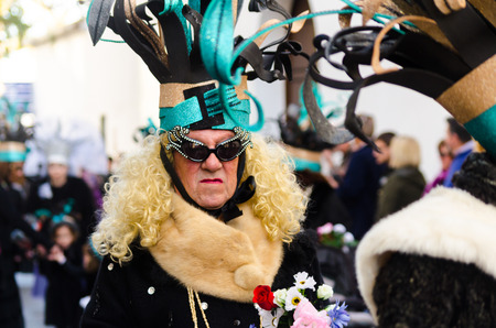 NERJA, SPAIN - FEBRUARY 11, 2018
People in costumes celebrating "Burial of the Sardine" in 
 Malaga province, funeral parade, carnivalのeditorial素材