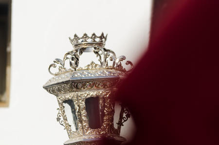 VELEZ-MALAGA, SPAIN - MARCH 29, 2018 People participating in the procession  in the Holy Week in a Spanish city, easterのeditorial素材